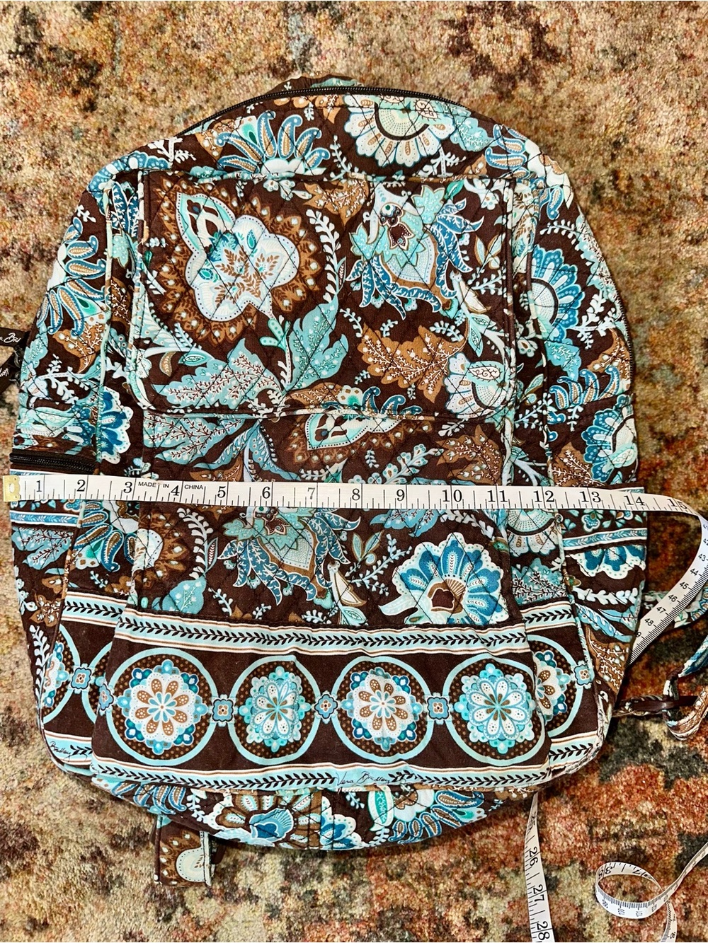 Vera Bradley Java Blue Quilted Floral Backpack - Picture 9 of 11